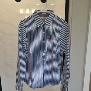 Abercrombie & Fitch Navy and White Striped Button-Down Shirt